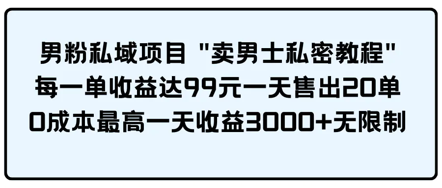 男粉私域项目 “卖男士私密教程” 每一单